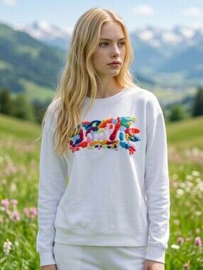 Zara White Sweatshirt with Vibrant Graphic Design